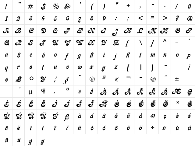 AsessorC Regular  glyph index