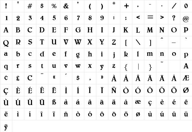 Belton Regular  glyph index