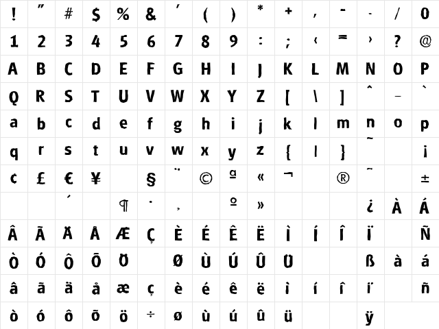 GlasgowAntique Bold  glyph index