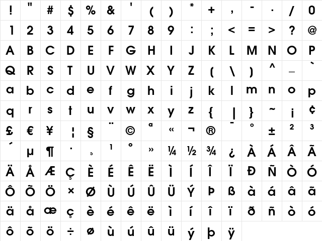 ITC Avant Garde Gothic LT Demi  glyph index