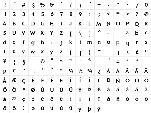 Elan ITC Std Medium  glyph index