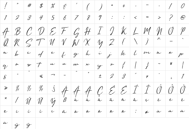 Oriflame Script Regular  glyph index