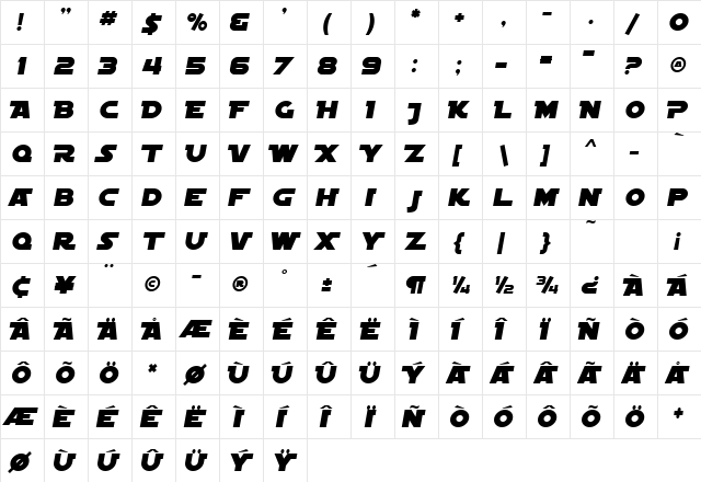 SF Distant Galaxy Alternate Italic  glyph index