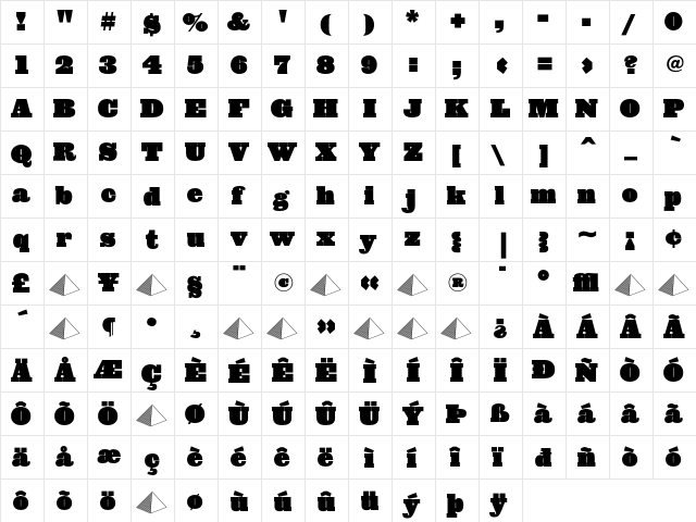 Giza NineFive  glyph index