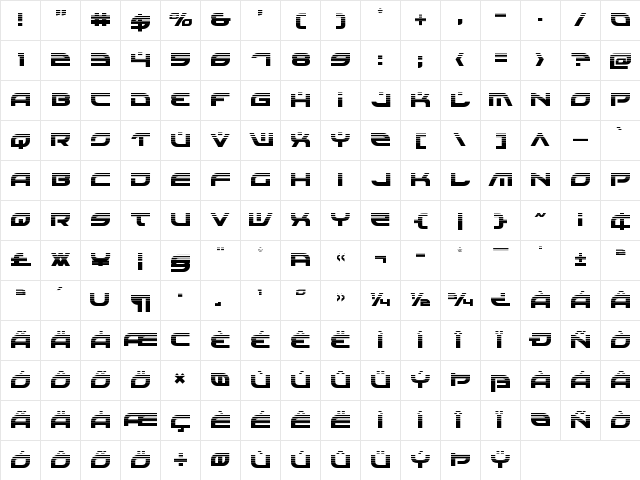 Battlefield Halftone Regular  glyph index