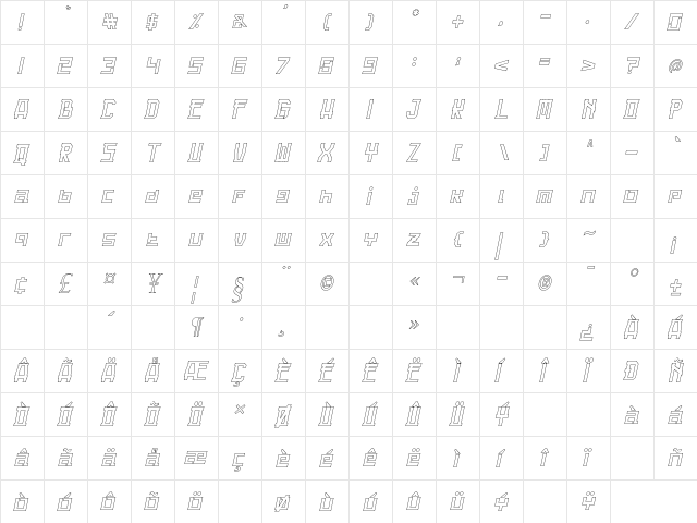 Guardian Warrior Light Italic Italic  glyph index