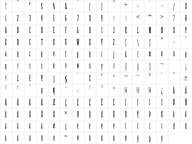 LagunaMadreWBW Regular  glyph index