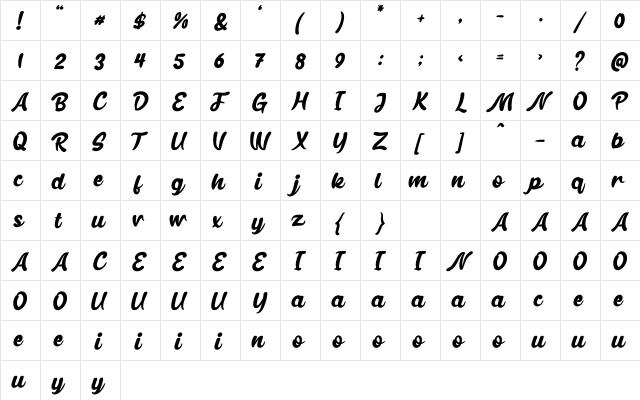 Bollando Regular  glyph index