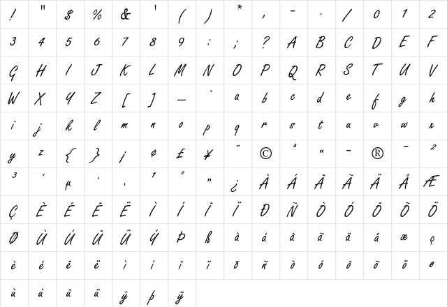Freestyle Script Medium  glyph index