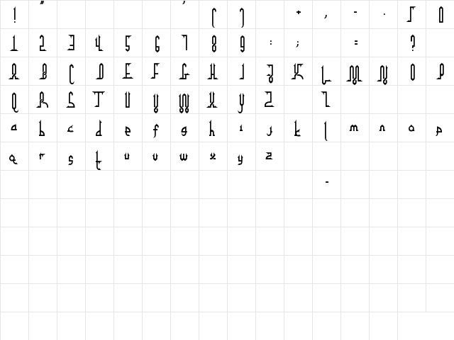 alpha kufi regular Regular  glyph index
