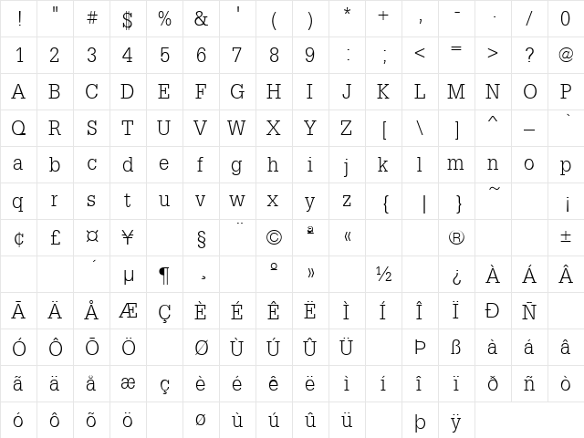 Moonscape 2 Regular  glyph index