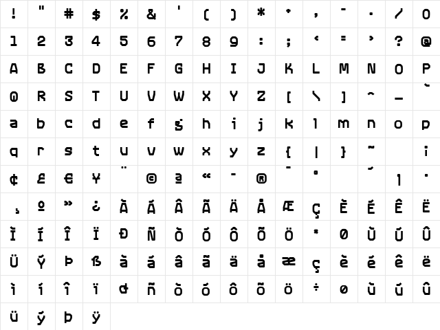 RangeExtraBold Regular  glyph index