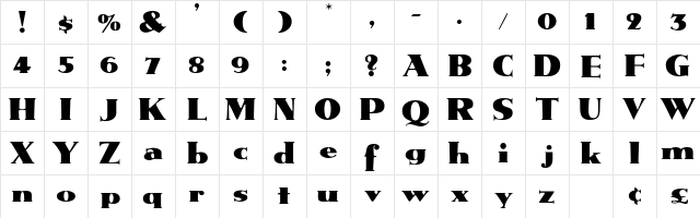 JanwoodSSK Bold  glyph index