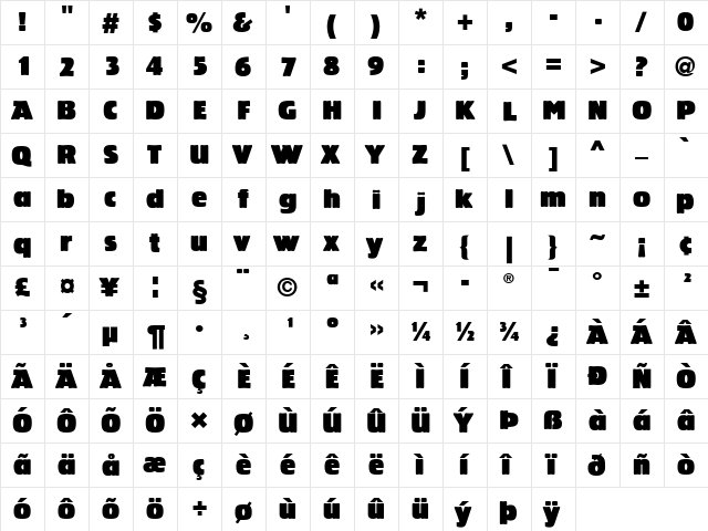 LTBariton Regular  glyph index
