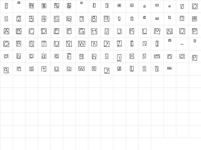LD Boxed Regular  glyph index