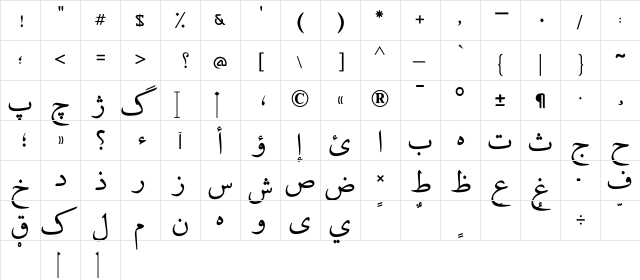 AGT Loy Afghanistan Regular  glyph index