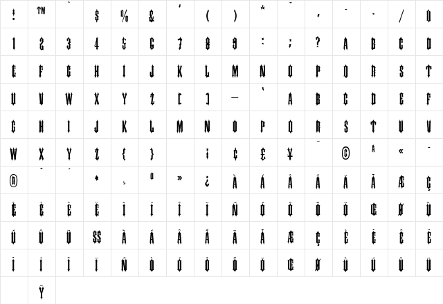INGRAM Regular  glyph index