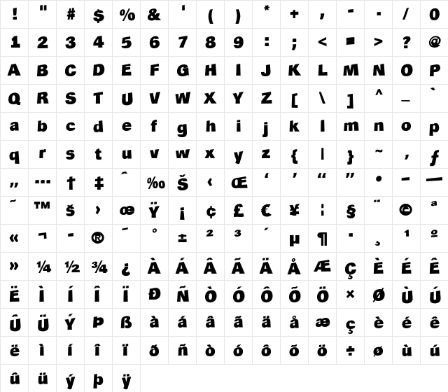 a_ReportSans3DRtt Regular  glyph index