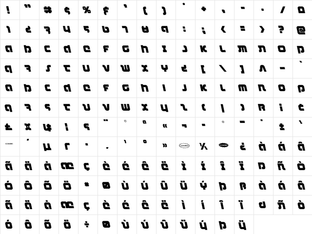 Combat Droid Leftalic Italic  glyph index