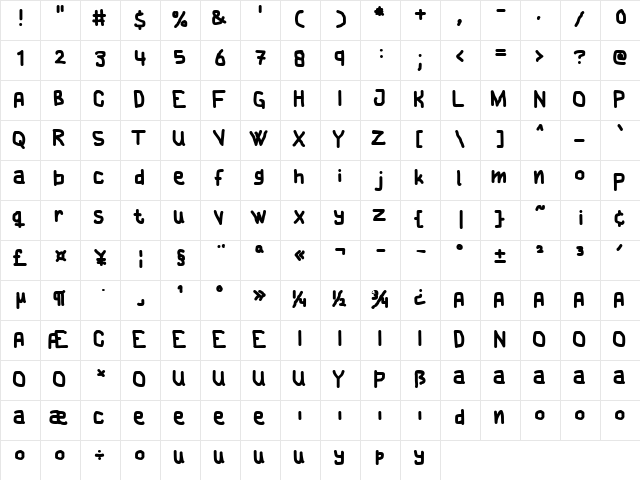 Cake! Regular  glyph index