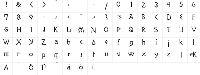 Primeval Regular  glyph index