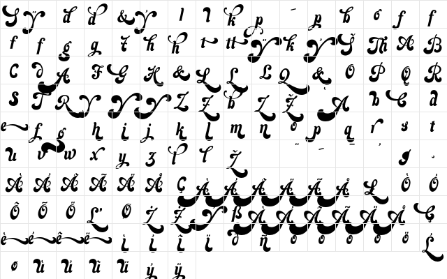 Jezebel Alt Regular  glyph index