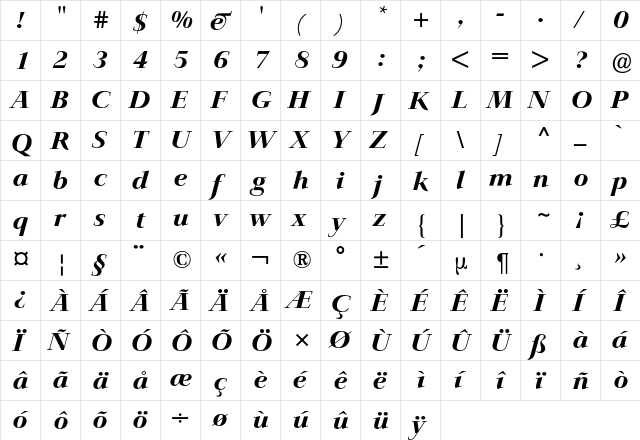 Jaeger-Antiqua BQ Regular  glyph index