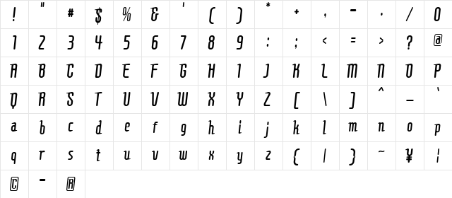 Comons Ligh  glyph index
