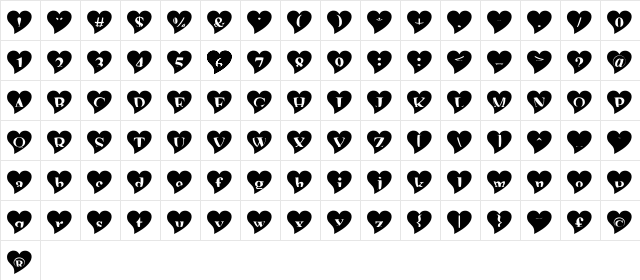 mashy Valentine Regular  glyph index