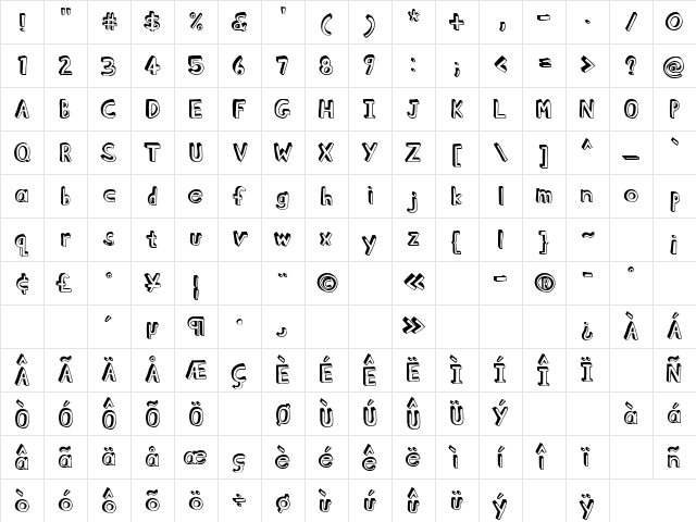 BlockheadDarkSide Regular  glyph index