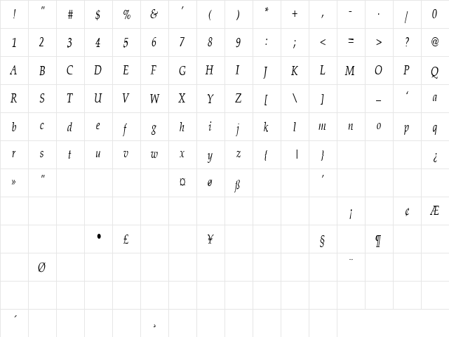 Whipping Post 3 Regular  glyph index