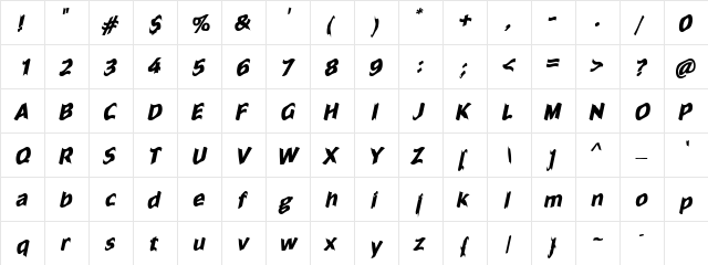 Dross02DarkSlanted Regular  glyph index