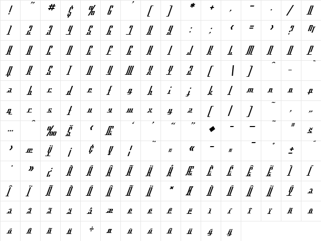 SF Americana Dreams Regular  glyph index