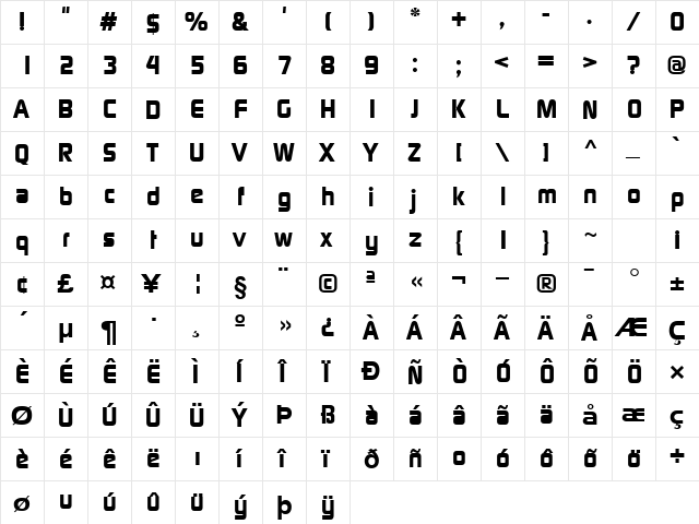 Continuum Bold Regular  glyph index