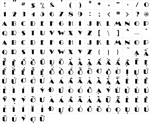 VI Mai Anh H Regular  glyph index