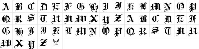 Traditional Gothic, 17th c. Regular  glyph index