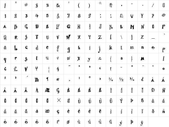 Jambalaya ITC TT Roman  glyph index