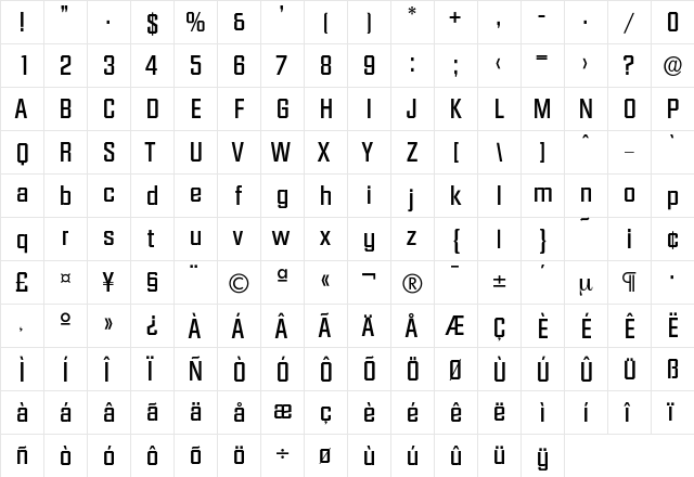 Diamante-Medium Regular  glyph index