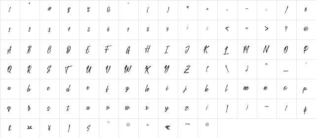The Lucky Regular  glyph index