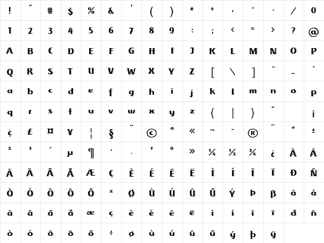 Albafire LT Regular Regular  glyph index