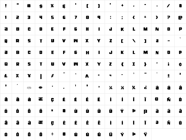 Right Hand Luke Condensed Condensed  glyph index
