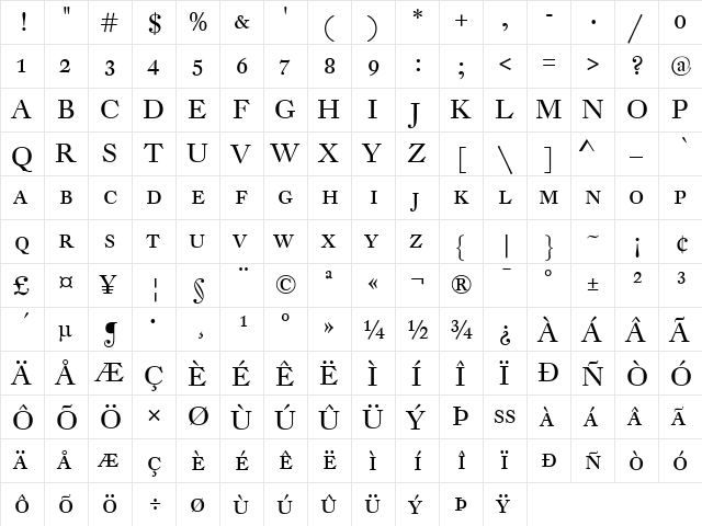 DTL Fleischmann Regular  glyph index