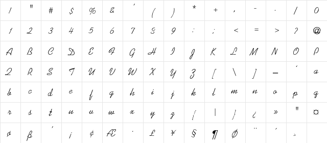 Sunnysid-Thin Regular  glyph index