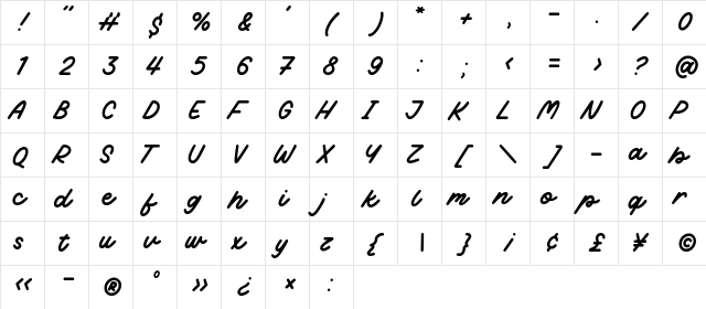 White Wonder Regular  glyph index