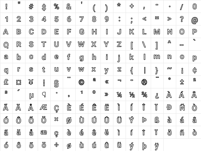 Asimov Regular  glyph index