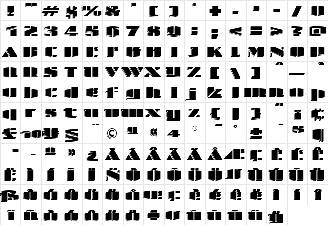 TFGuestSten Regular  glyph index