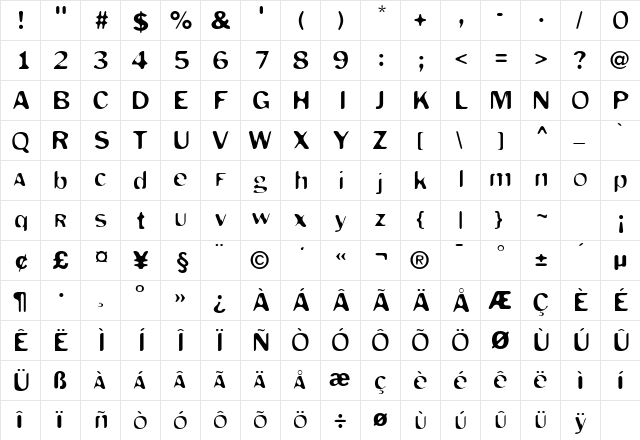 MonkeyCaughtStealing Regular  glyph index