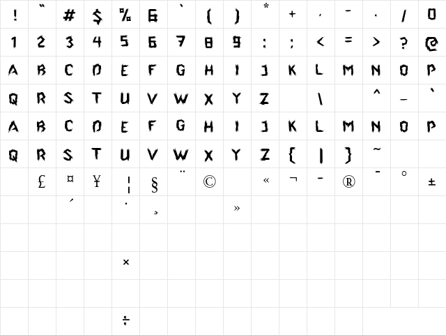 DARKER Regular  glyph index