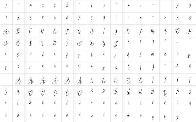 Michelia Alba Regular  glyph index