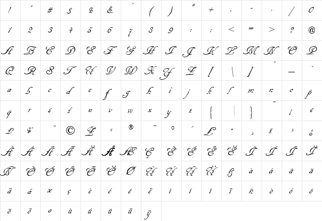 CancellarescaScript Regular  glyph index